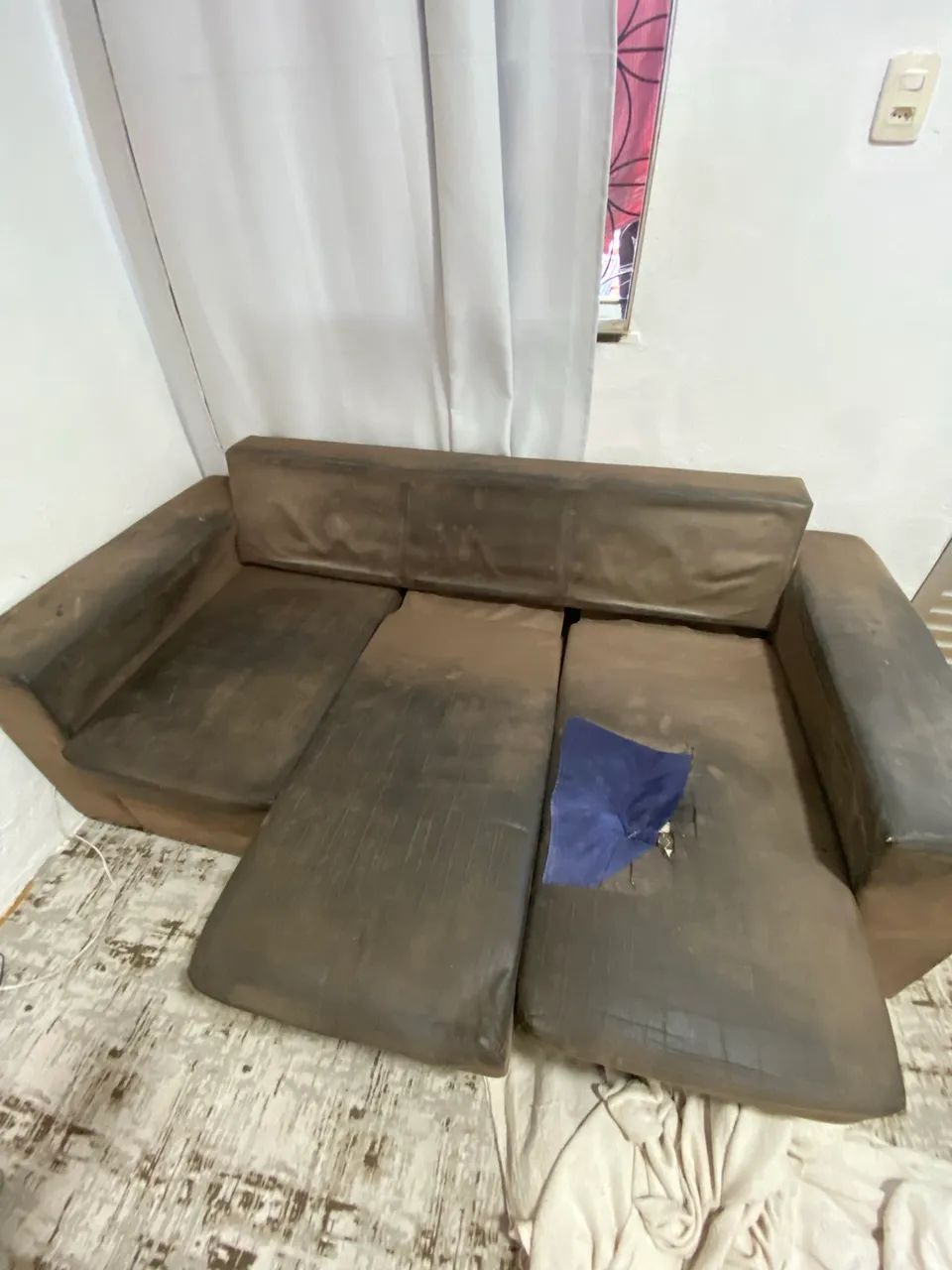 Sofa for renovation (two reclining sofas) + pouf and covers and blankets.459238894785024002