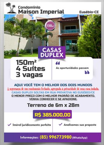 Duplex em rua privativa no Eusébio. R$ 385.000,00