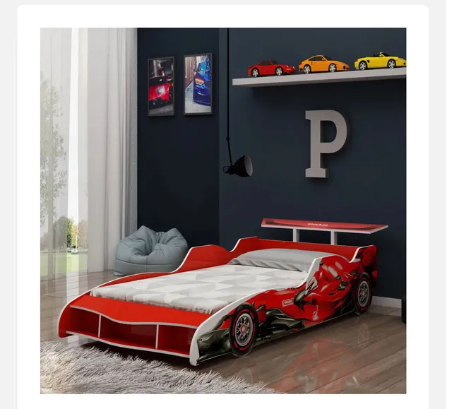 Cama Infantil Solteiro Carro Formula 1 Vermelho para Colchão 88cm