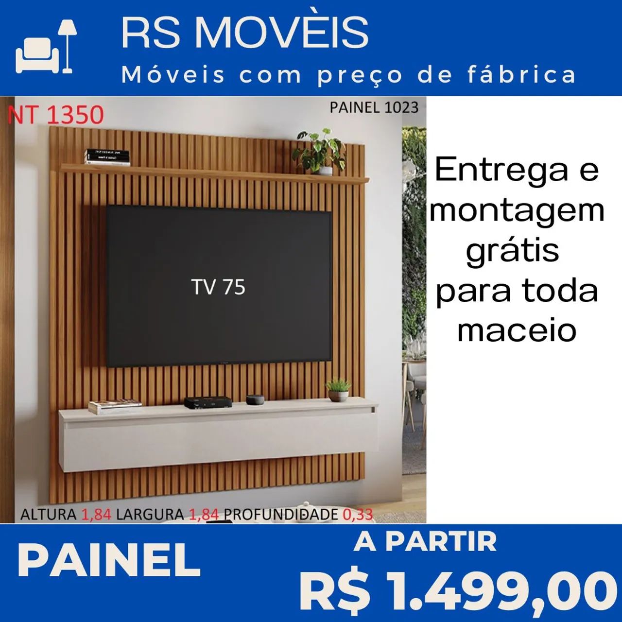 Painel para TV 75 polegadas com entrega e montagem grátis em Maceió