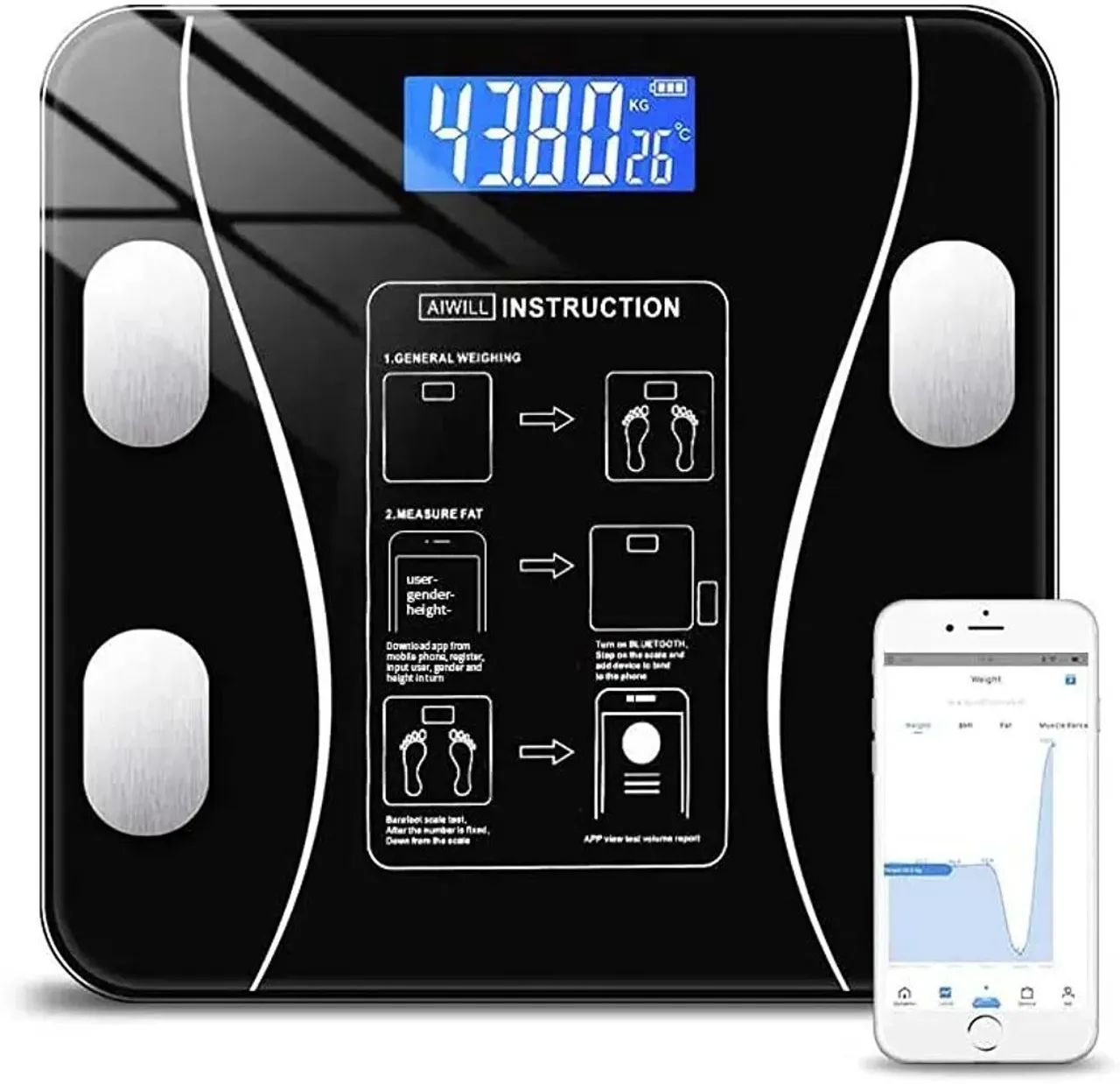 Balança digital bioimpedancia bluetooth peso corporal