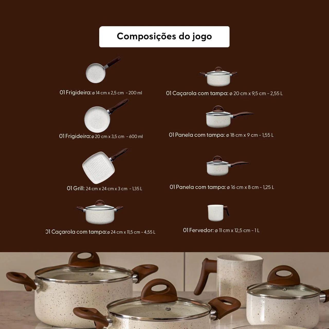 Jogo de Panelas Brinox Antiaderente Ceramic Life 8 Peças Smart Plus Vanilla - Foto 3