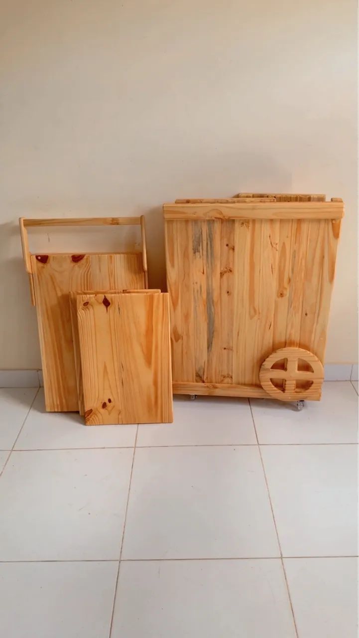 Carrinho Gourmet Desmontável de Pinus - Foto 6