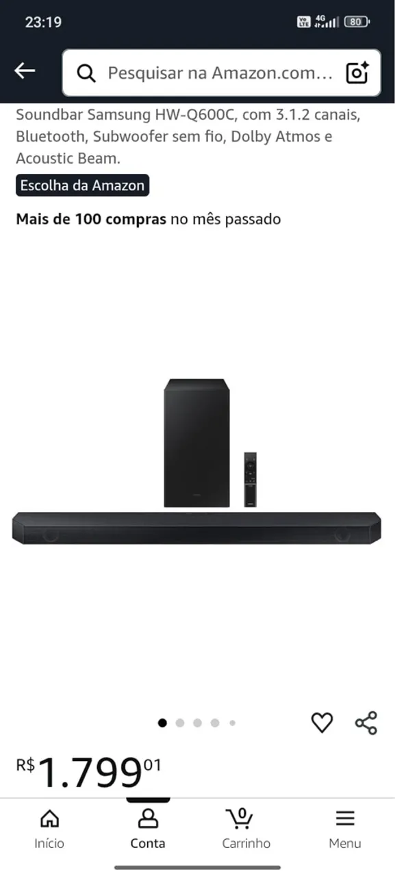 Soundbar Samsung HW-Q600C 3.1.2 canais