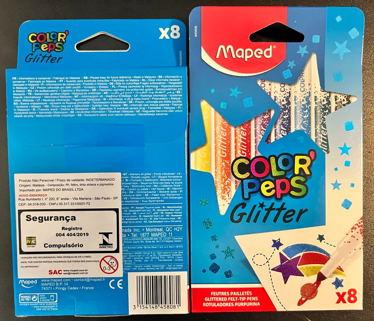 Caixa com 12 Canetas Hidrocor Color Peps Glitter Maped C/08 Unds 