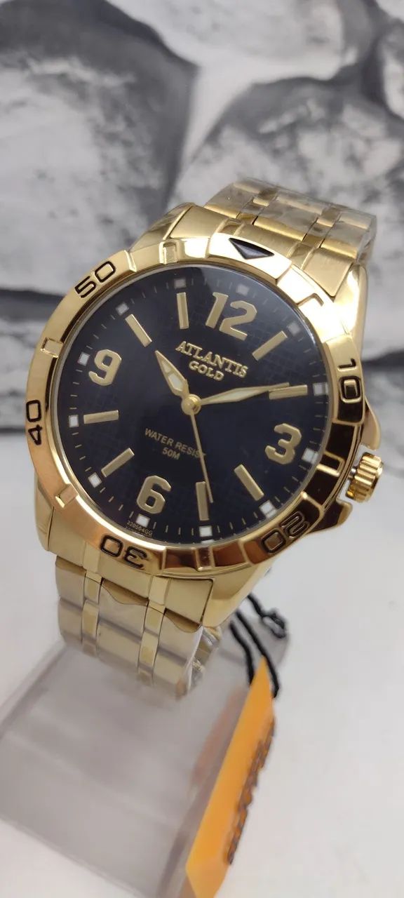 Relógio masculino Atlantis Gold Dourado luxo prova dágua banhado a ouro presente para pai - Foto 3