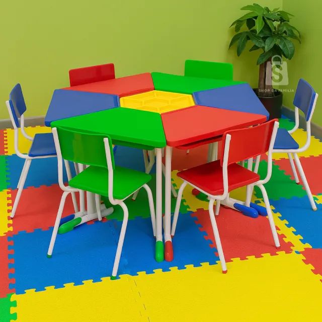 Conjunto Infantil Hexagonal Com Mesas E Cadeiras Premium 42011 - Foto 2