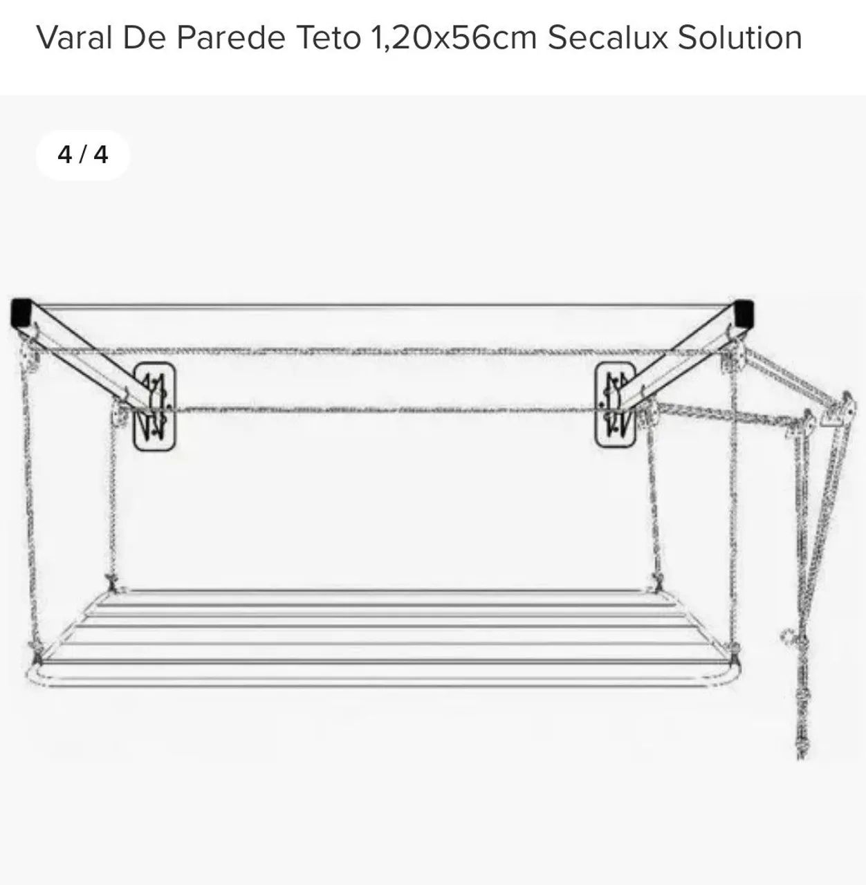 Varal de parede Teto 1,20x56cm Secalux Solution - Novo - Foto 3