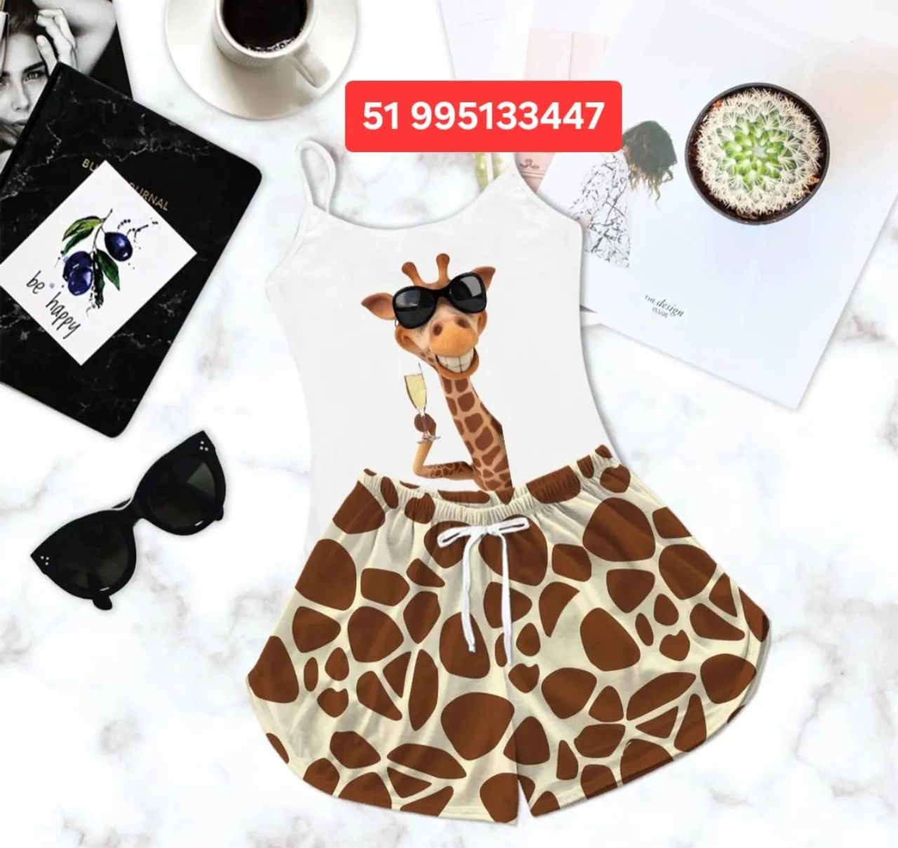 Conjunto de Pijama Girafa - Tamanho P M G