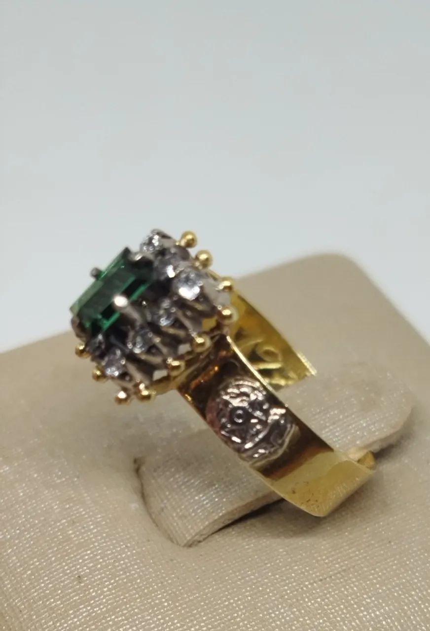 Anel ouro 18k - Turmalina e zirconias aro 15 - Foto 3