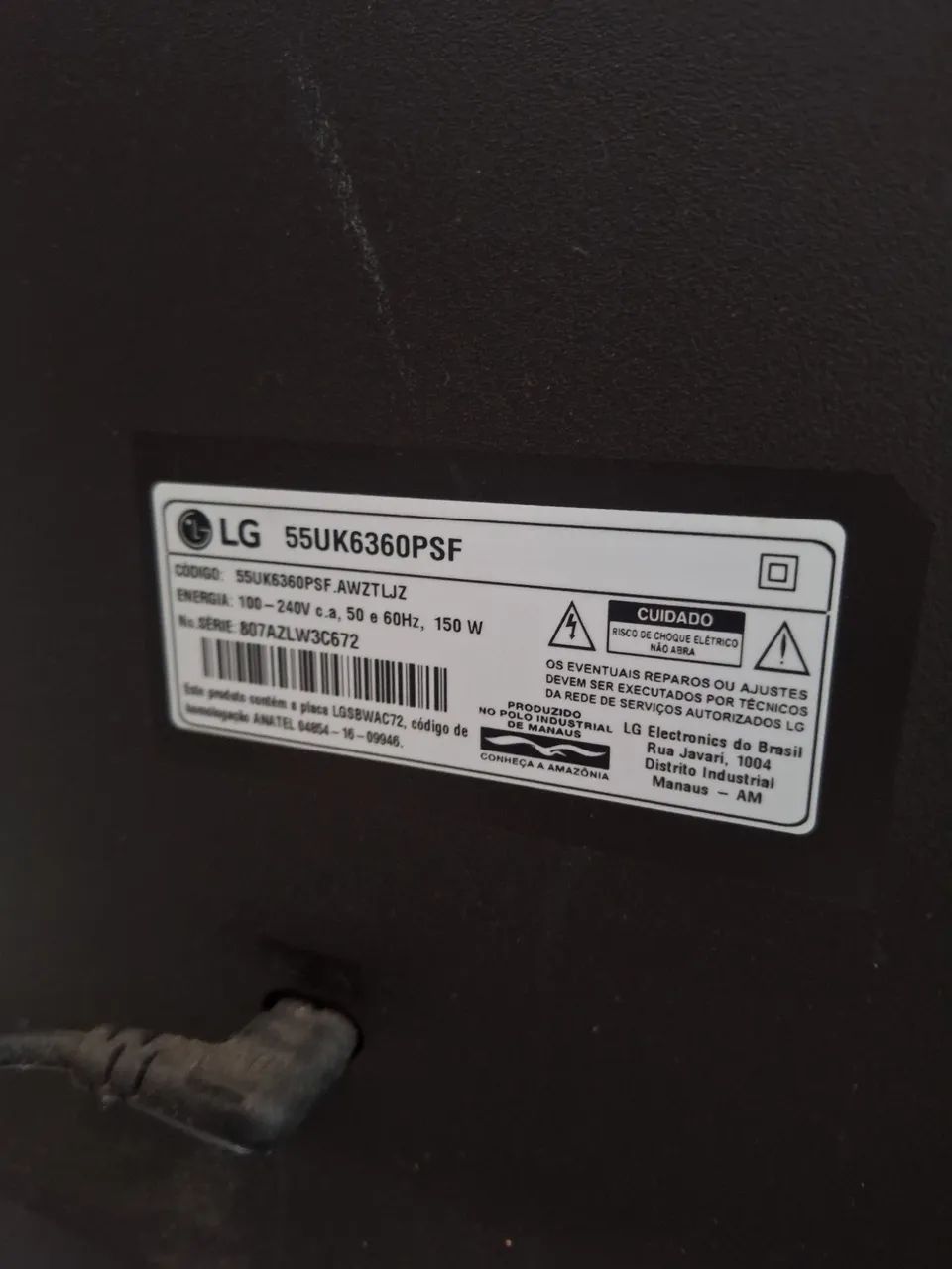 TV LED LG 55' com defeito