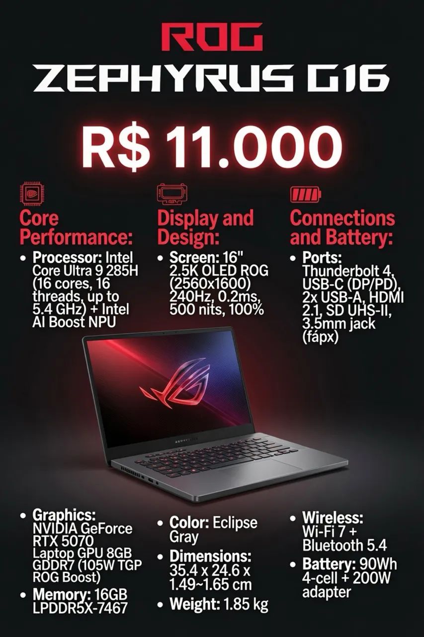Notebook Asus ROG Zephyrus G16