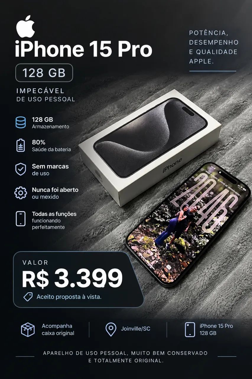 iPhone 15 Pro 128GB - Impecável - Original
