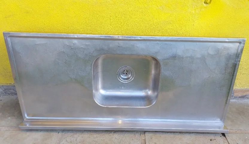 PIA de cozinha em aço inox +ralo e mangote, modelo Fischer. Tamanho 9x59X132,5. À retirar - Foto 2
