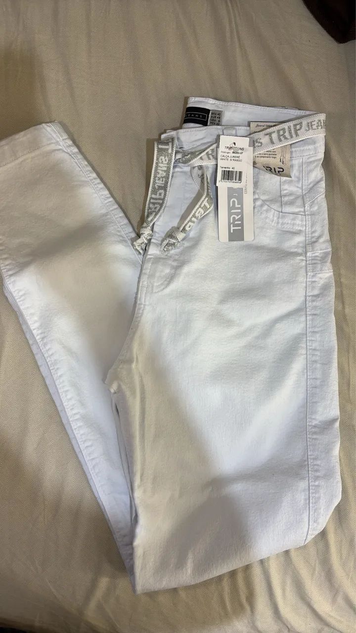 Calça trip jeans branca NOVA 40 veste 38 - Foto 3