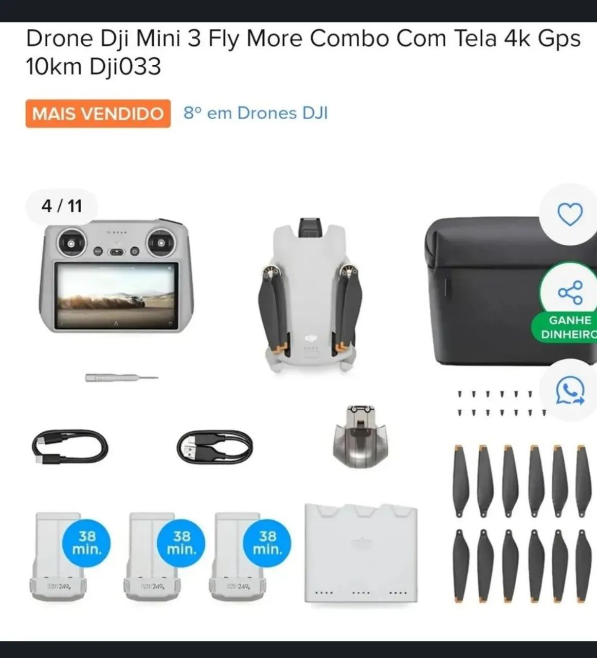 DRONE DJI MINI 3 (NOVO) COM TELA - Foto 5
