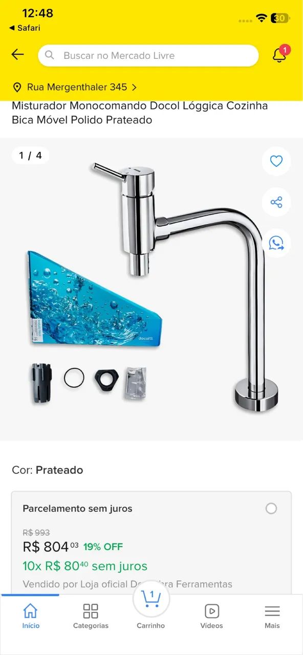 Torneira Misturador Monocomando Docol Lóggica Cozinha Bica Móvel Polido Prateado - Foto 2