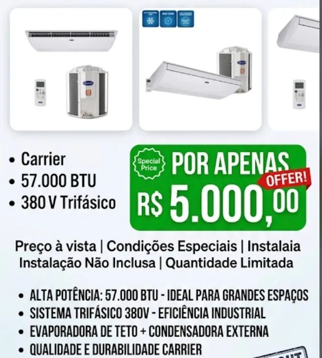 Ar-Condicionado Split Teto Carrier 57.000 BTU/h