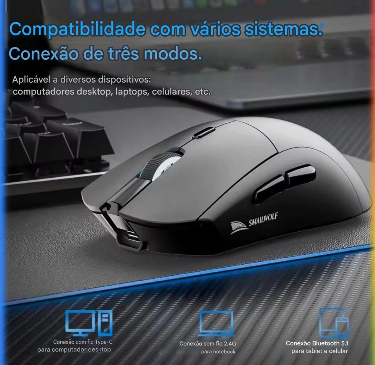 Mouse SMAILWOLF RS7 PAW3311 com macrodriver para notebook e computado, 20000 dpi - Foto 2