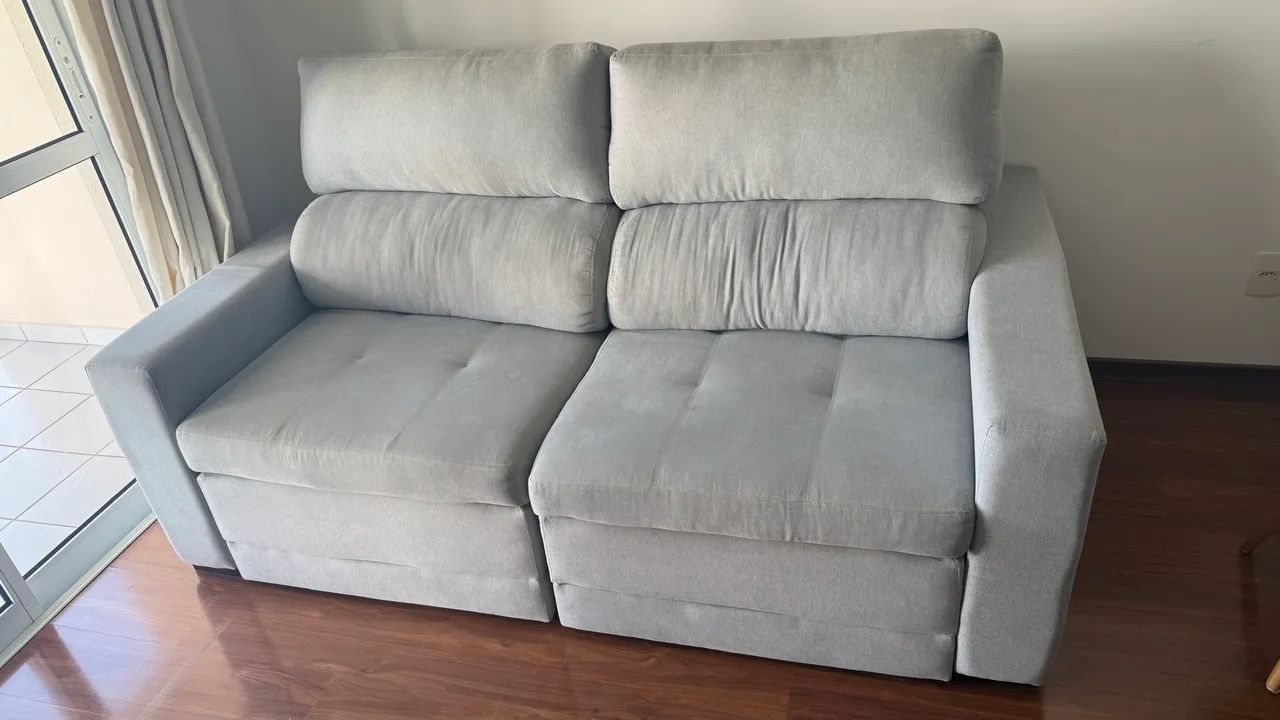 Sofá retrátil/ reclinável linho cinza 1,90x1,10m