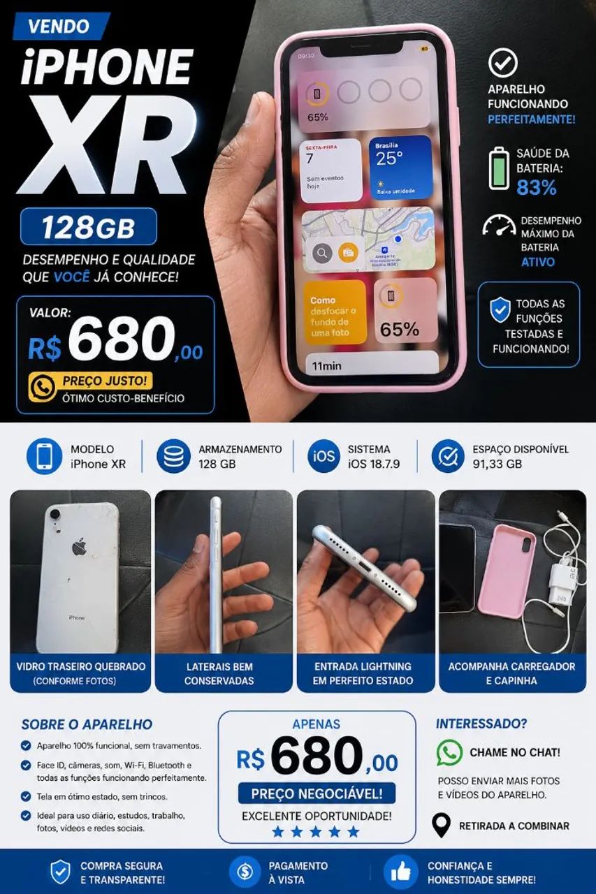 VENDE-SE CELULAR IPHONE 11 XR 128GB 