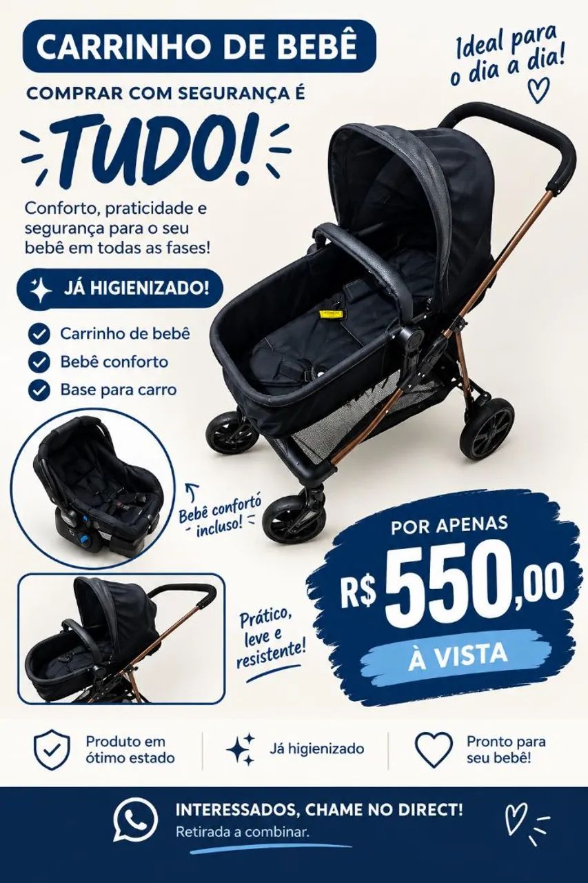 Carrinho de bebê Galzerano + Bebê conforto + Moisés 