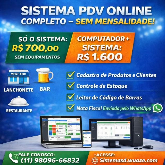 Sistema PDV Online Completo para Comércio - Sem Mensalidade