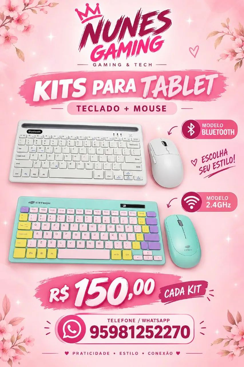 Teclado bluetooth e 2.4 GHz para tablets 