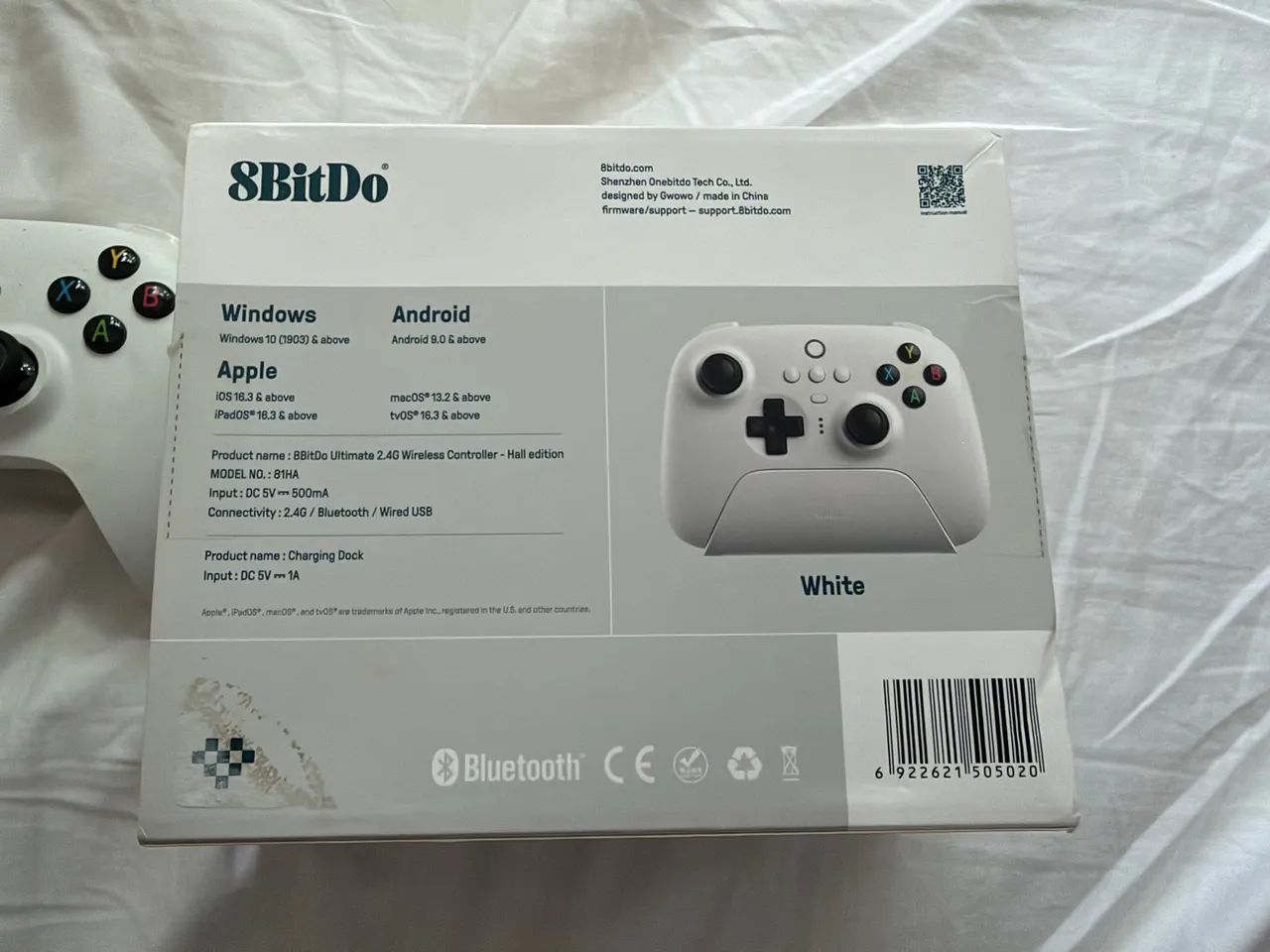 Controle 8BitDo Ultimate 2.4G Hall Effect Branco - com base e caixa - Foto 3