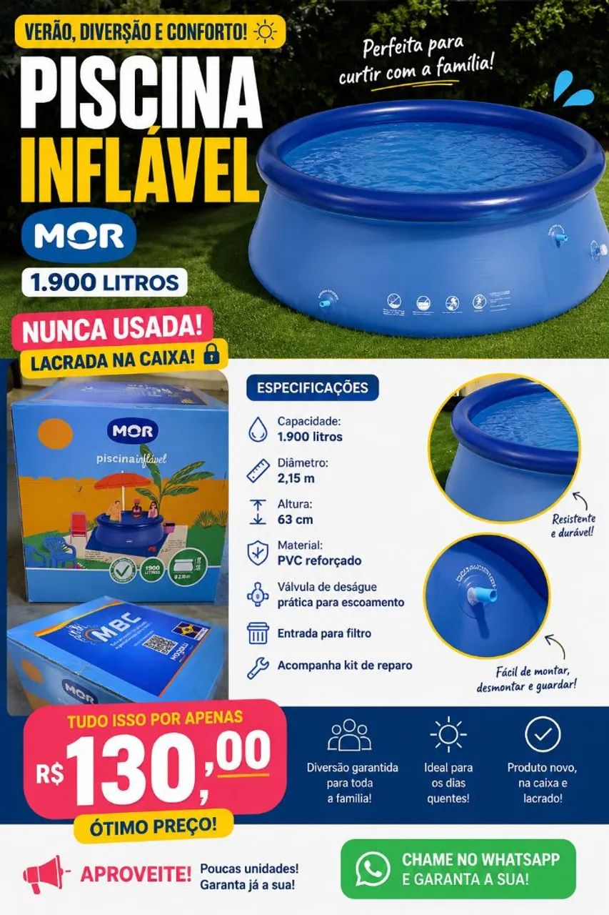 PISCINA INFLÁVEL MOR 1.9L LACRADA NA CAIXA - Foto 4