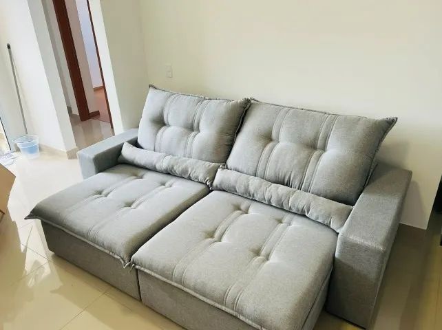 Sofá Paris Retrátil e Reclinável 2,30m Veludo Luxo - Foto 5