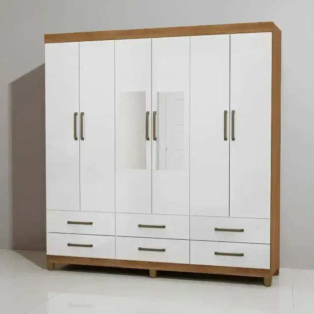 Guarda-Roupa Dallas Cinamomo/Branco | 6 Gavetas e Espelho