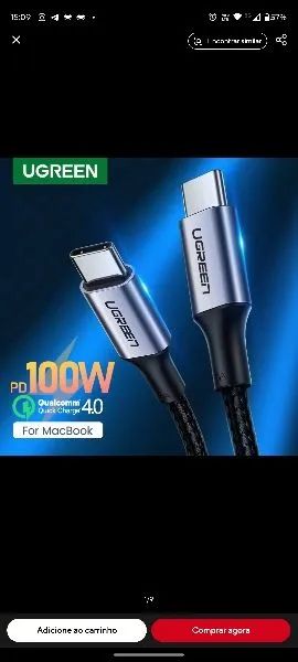Ugreen cabo tipo-c duplo 100W 1M alumínio 