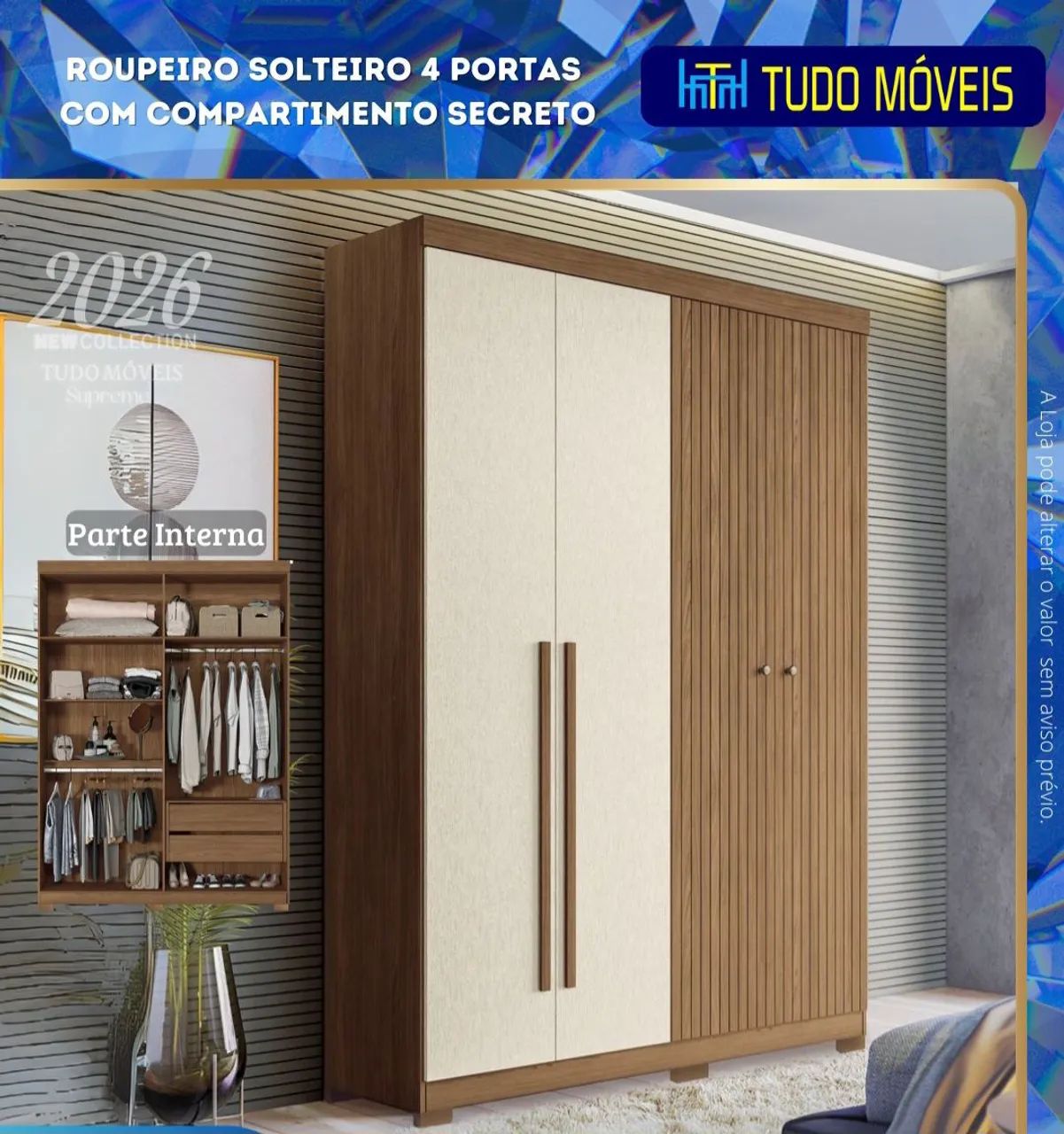 ROUPEIRO  SOLTEIRÃO 4 PORTAS COM COMPARTIMENTO SECRETO  - Foto 2