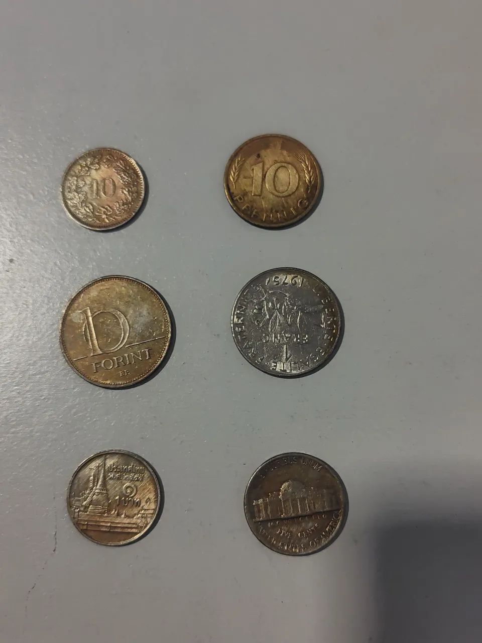 Lote de 6 Moedas Antigas e Estrangeiras (Alemanha, França, Hungria, EUA e Tailândia) - Foto 2
