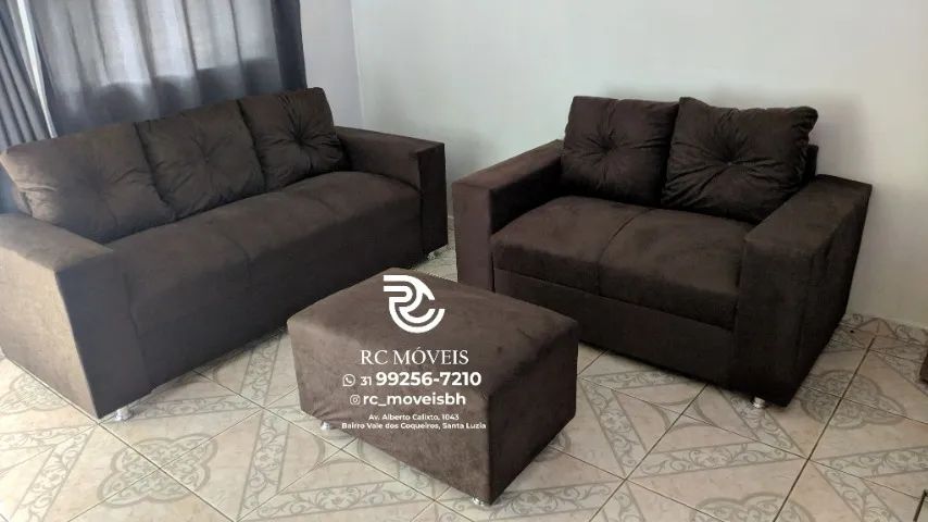 Sofá 2 e 3 pessoas com Puff Material suede D33 Confortável Direto da Fábrica - Foto 5