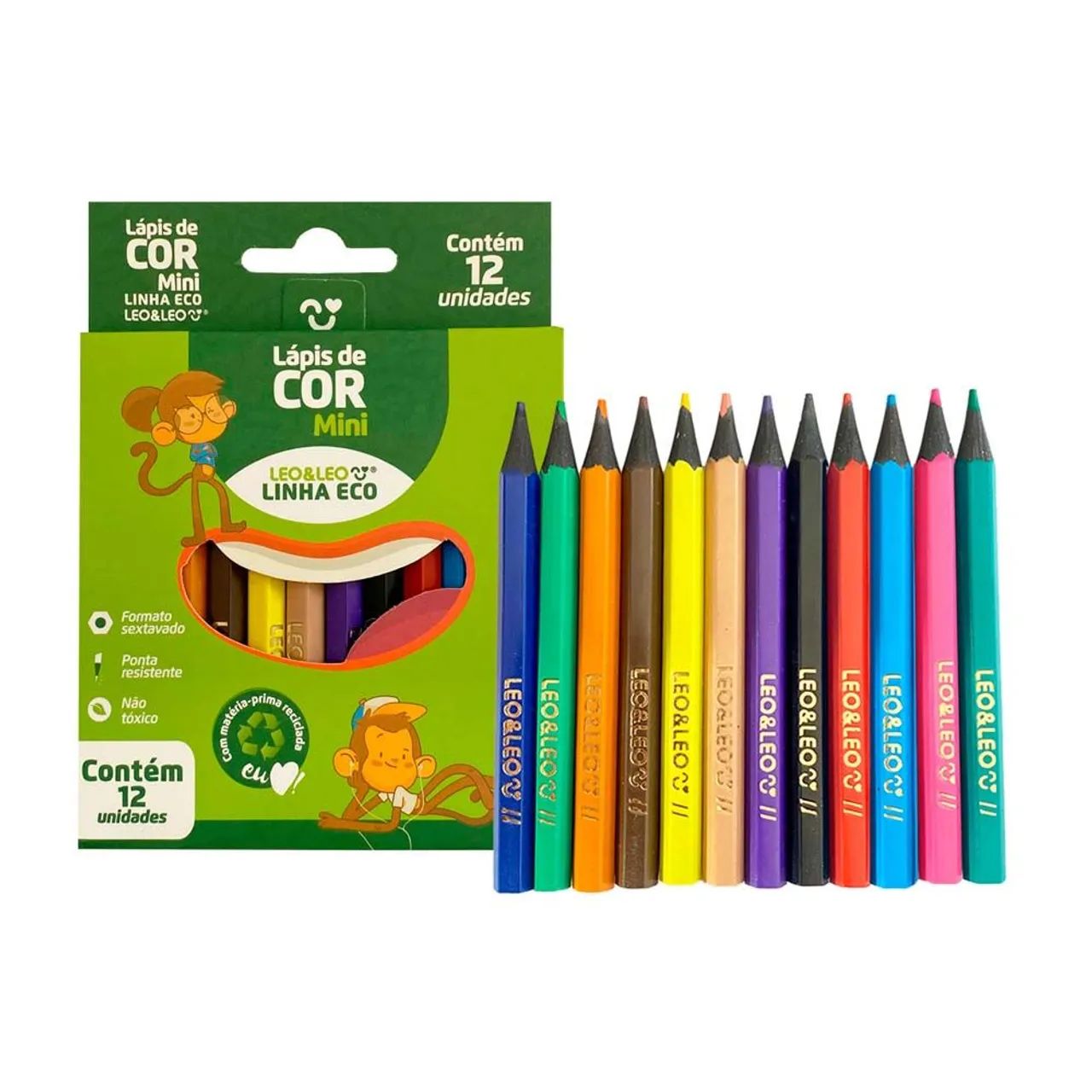 MINI LÁPIS DE COR ECO LEO E LEO 12 CORES