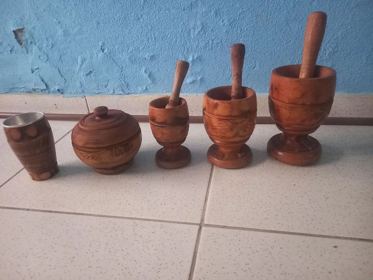 Conjunto de pilão de madeira maciça 