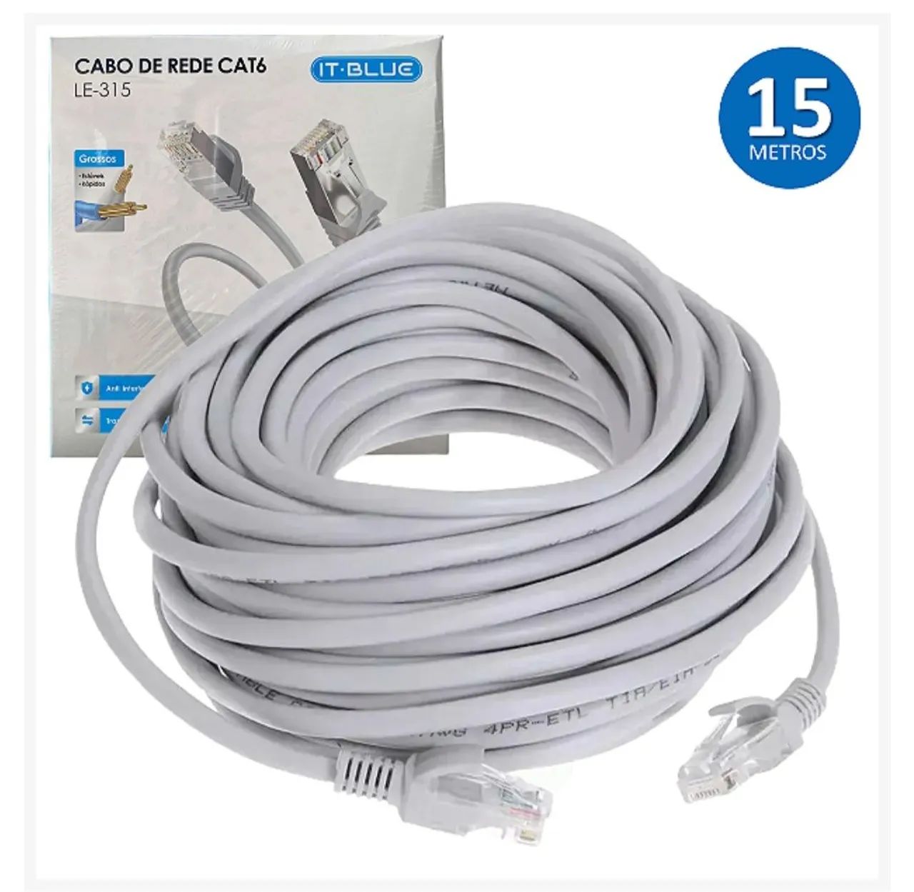 Cabo de Rede de 15 Metros Cat 6 para CFTV e Rede, Até 1000Mbps, Cinza - It-Blue - Foto 3