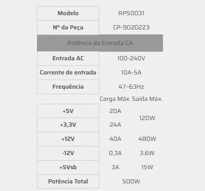 Fonte Corsair 500w VS500 80 Plus Bivolt Automatica - Foto 5