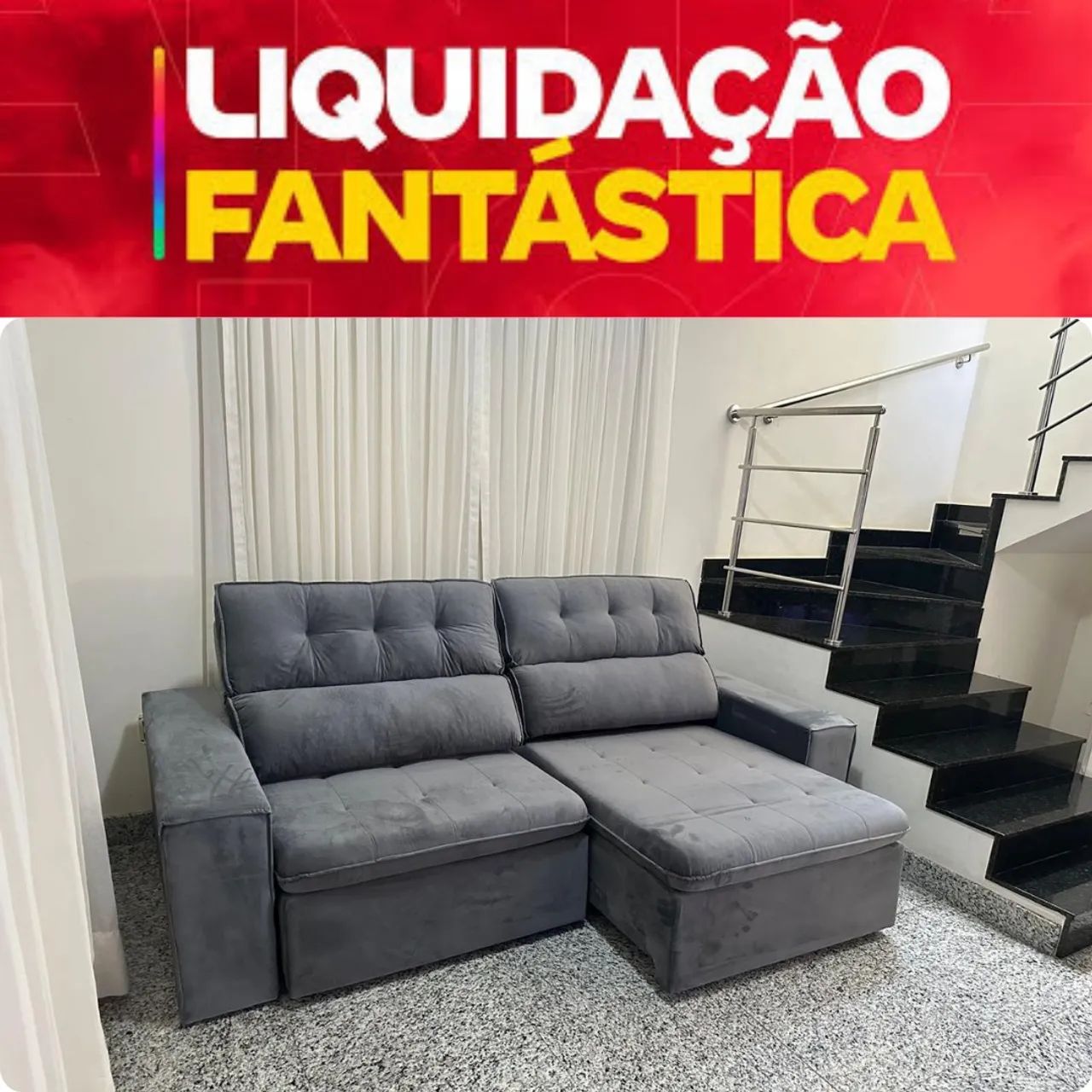Liquidação sofá retrátil cor cinza veludo