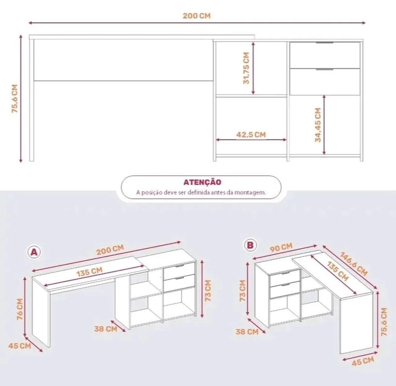Mesa escritório 2 posições super espaçosa  - Foto 3