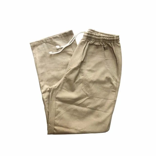 Calça Cáqui Industrial em Brim c/ 4 Bolsos, Cadarço E Elástico