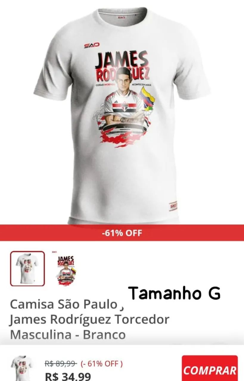 Camisa tamanho G São Paulo 