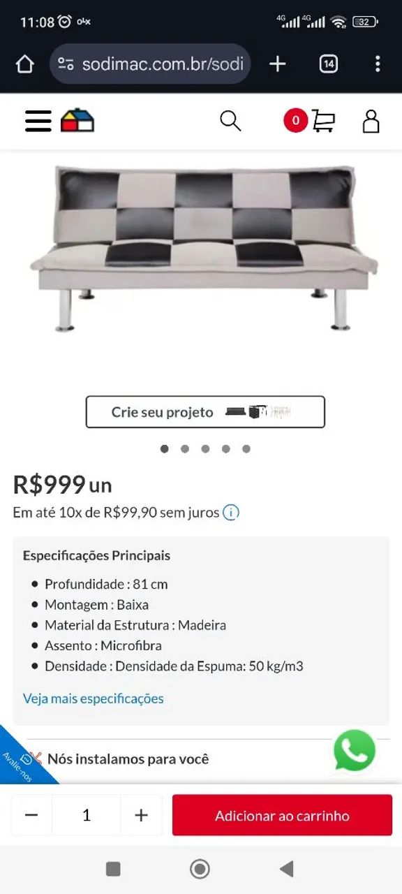 Sofá Cama 3 lugares - R$600