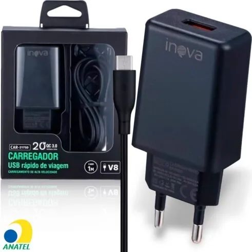 Carregador Micro Usb V8 20w Preto - Foto 2