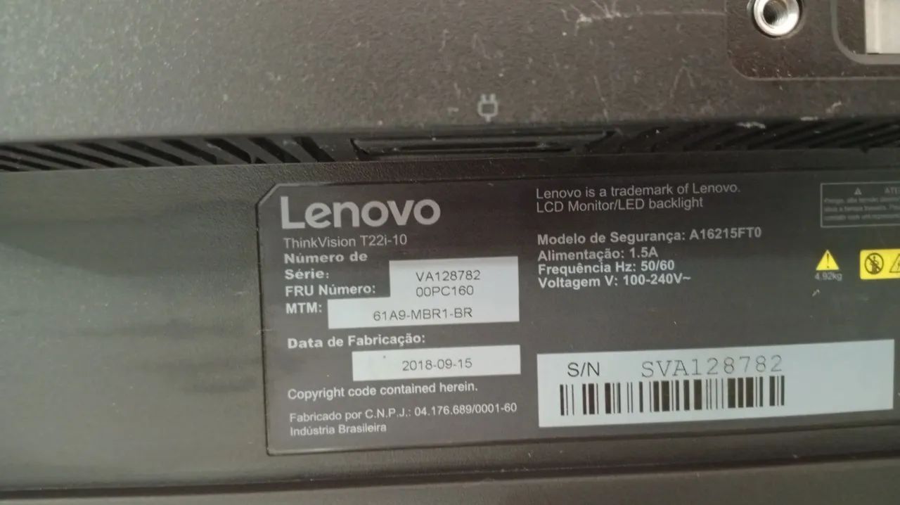 Monitor Lenovo ThinkVision T22i 10 DEFEITO TELA  QUEBRADA E SE PÉ ? - Foto 5