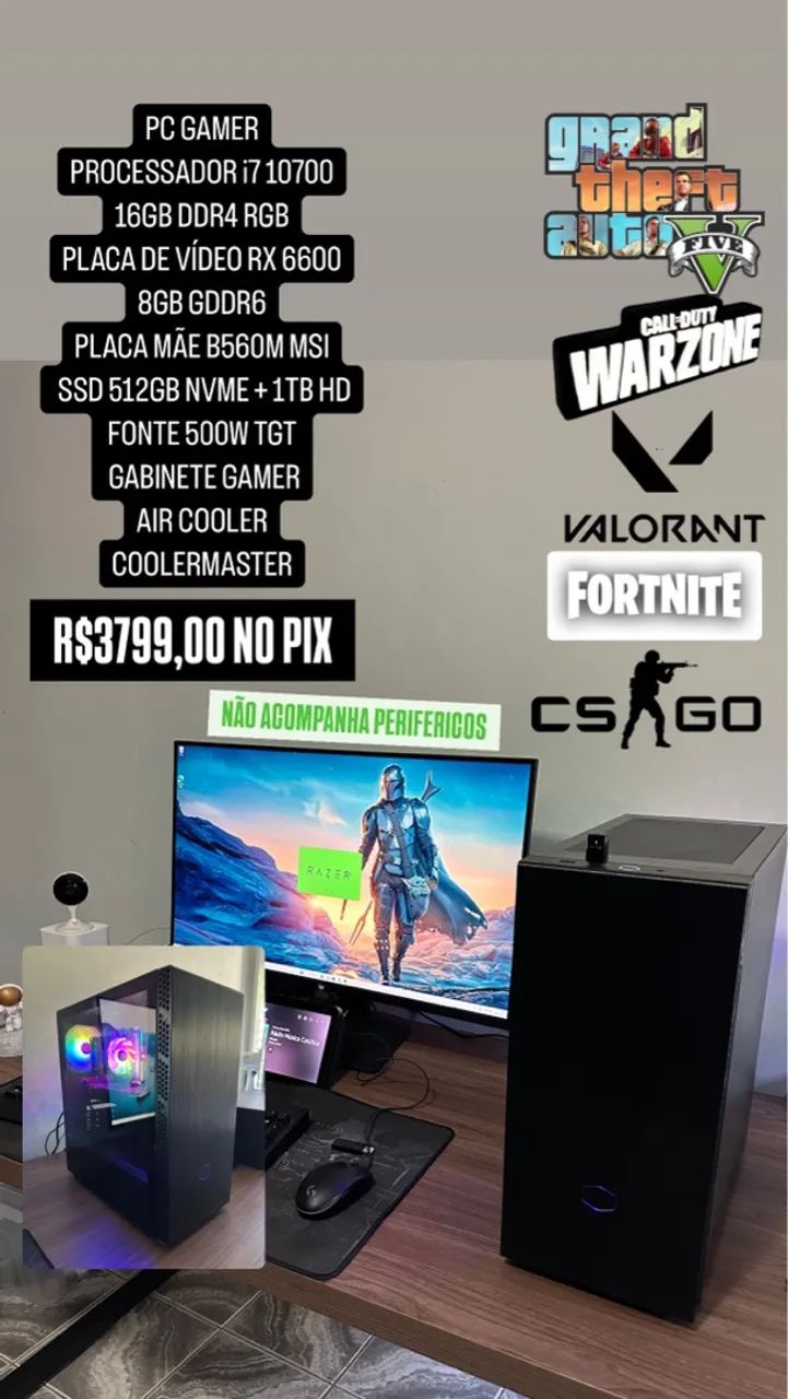 PC GAMER i710700 16GB DDR4 RX 6600 8GB GDDR6 PLACA MAE B560M MSI SSD 512GB NVME 