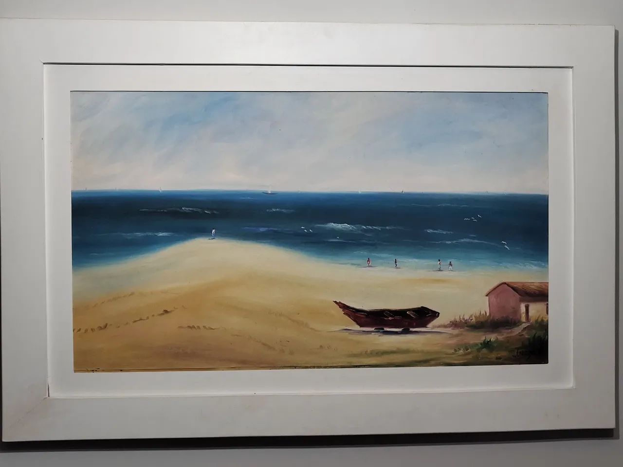 Quadro Pintura Praia com Barco e Casa - Foto 3