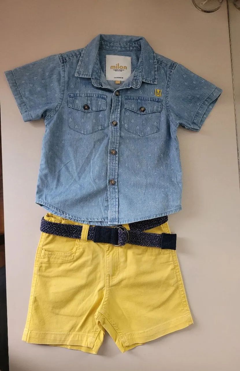 Conjunto Infantil Jeans e Bermuda Amarela Milon